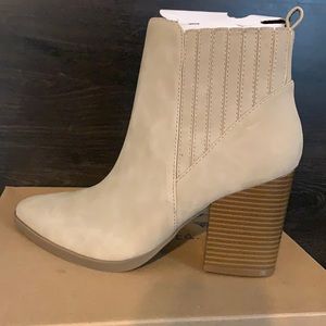 Cream Block Heel Boots